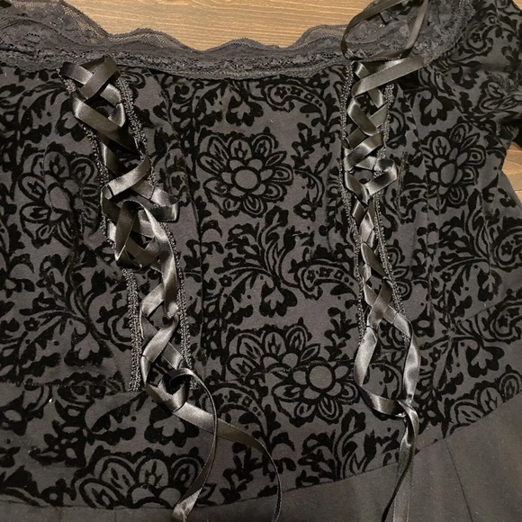 Tripp NYC Dress Mini Corset Size 2X Velvet Black Goth Flowers Daang Goodman - Picture 4 of 7